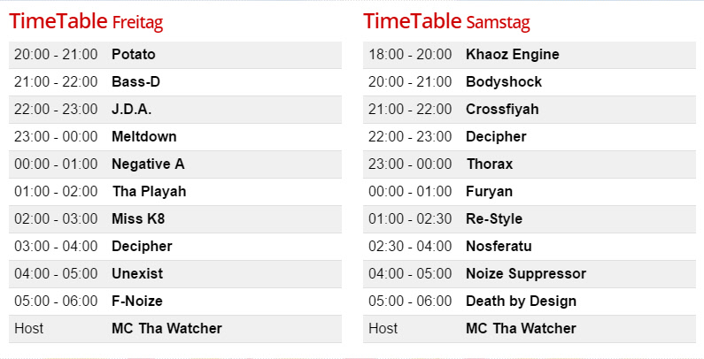 Timetable Masters of Hardcore