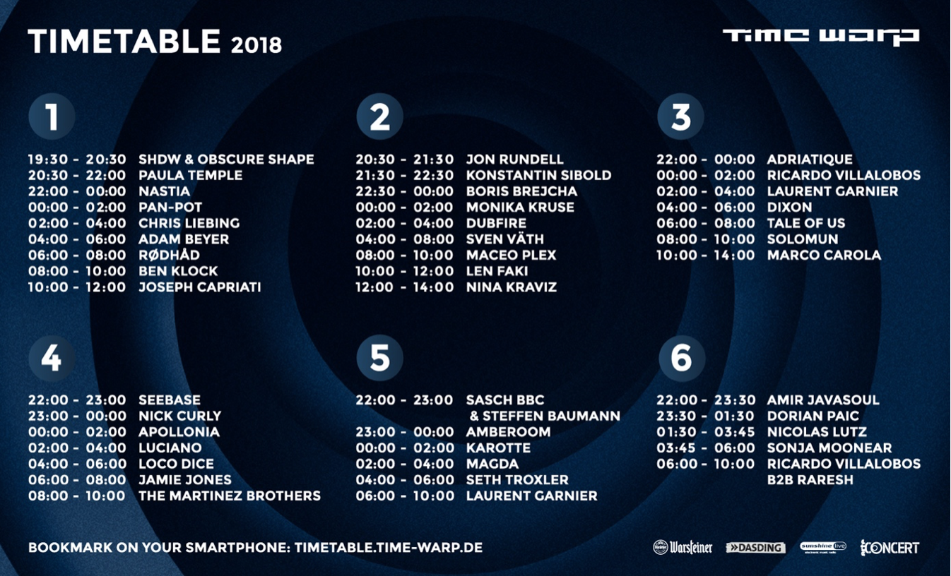 Time Warp 2018 Timetable